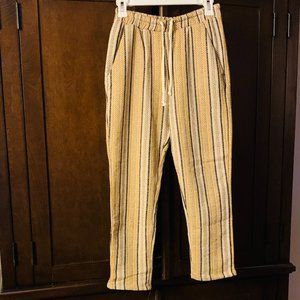 Zara draw string elastic waist pants. Size: S, yellow/black/white stripe,